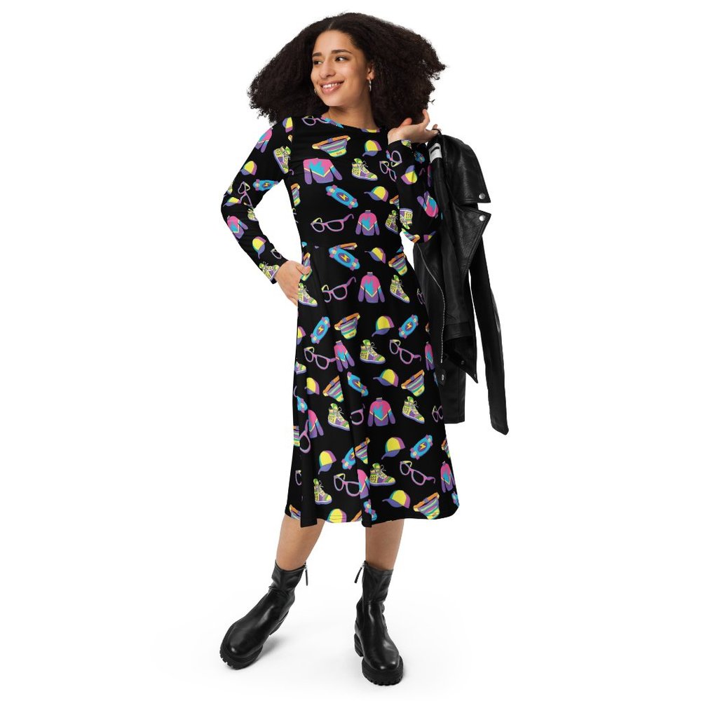 Nostalgic 90s Party Long Sleeve Dress